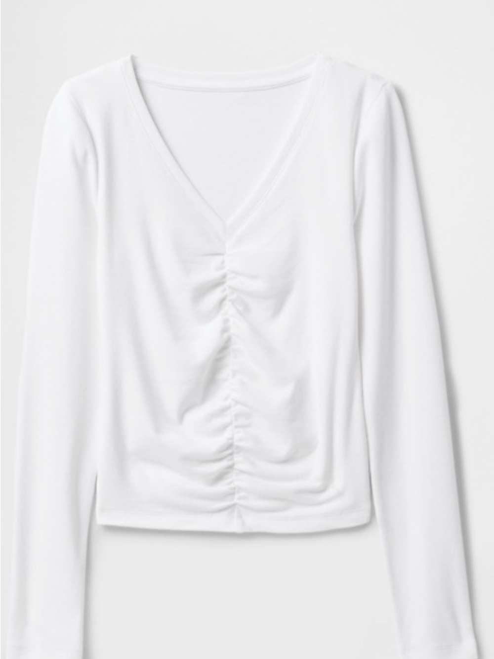 GAP White Ruched V-Neck Long Sleeve Top
